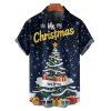 Chemise Boutonnée Imprimé Élément de Noël à Manches Courtes - Bleu profond 5XL