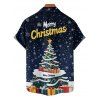 Chemise Boutonnée Imprimé Élément de Noël à Manches Courtes - Bleu profond 5XL