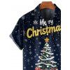 Chemise Boutonnée Imprimé Élément de Noël à Manches Courtes - Bleu profond 5XL