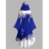 Robe à Capuche Haute Basse Boule Contrastée Flocon de Neige de Noël Imprimée à Manches Bouffantes - Bleu S | US 4