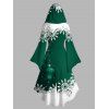 Robe à Capuche Haute Basse Boule Contrastée Flocon de Neige de Noël Imprimée à Manches Bouffantes - Vert profond XXL | US 14