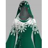 Robe à Capuche Haute Basse Boule Contrastée Flocon de Neige de Noël Imprimée à Manches Bouffantes - Vert profond XXL | US 14