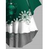 Robe à Capuche Haute Basse Boule Contrastée Flocon de Neige de Noël Imprimée à Manches Bouffantes - Vert profond XXL | US 14