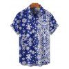 Chemise Boutonnée Flocon de Neige Noël Imprimée Partout à Manches Courtes - Bleu profond S