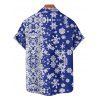 Chemise Boutonnée Flocon de Neige Noël Imprimée Partout à Manches Courtes - Bleu profond S