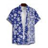 Chemise Boutonnée Flocon de Neige Noël Imprimée Partout à Manches Courtes - Bleu profond S