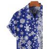 Chemise Boutonnée Flocon de Neige Noël Imprimée Partout à Manches Courtes - Bleu profond S