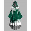 Christmas Ball Snowflake Print Flutter Sleeve High Low Hooded Dress And Long Sleeve Button Up Shirt Matching Outfit - Vert profond S | US 4