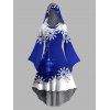 Christmas Ball Snowflake Print Flutter Sleeve High Low Hooded Dress And Long Sleeve Button Up Shirt Matching Outfit - Bleu S | US 4