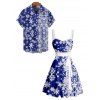 Christmas Snowflake Print Belted Dress and Short Sleeve Button Up Shirt Outfit - Bleu profond S | US 4