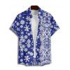 Christmas Snowflake Print Belted Dress and Short Sleeve Button Up Shirt Outfit - Bleu profond S | US 4