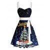 Christmas Tree Snowflake Letter Print Belted Mini Dress And Short Sleeve Button Up Shirt Matching Outfit - Bleu profond S | US 4