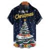 Christmas Tree Snowflake Letter Print Belted Mini Dress And Short Sleeve Button Up Shirt Matching Outfit - Bleu profond S | US 4