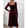 Robe Mi-Longue en Couleur Unie à Taille Haute Poitrine Plissée en Velours - Rouge foncé S | US 4