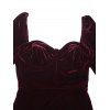 Robe Mi-Longue en Couleur Unie à Taille Haute Poitrine Plissée en Velours - Rouge foncé S | US 4