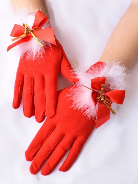 Gants de Noël Plume Cloche avec Nœud Papillon Mignon