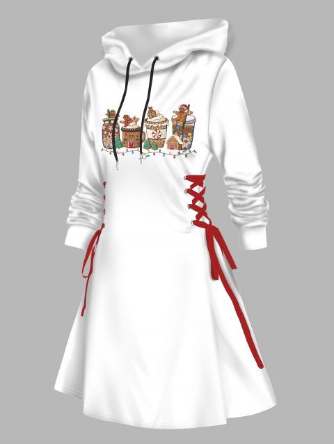 Mini Robe Ligne A à Capuche à Manches Longues à Lacets