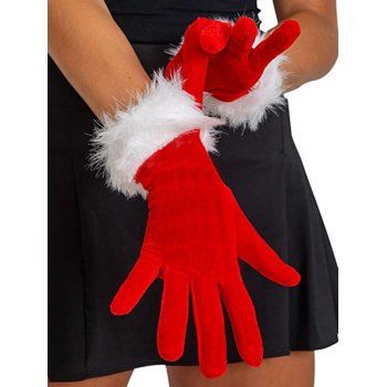 Christmas Short Velvet Faux Fur Trim Warm Party Gloves