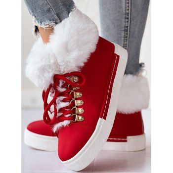 Lace-Up Snow Faux Fur Trim Ankle Boots