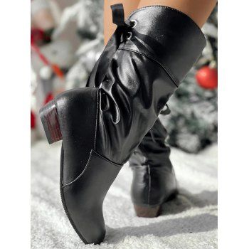 Low Heel Round Toe Warm Back Tie Mid-Calf Knight Boots
