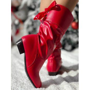 Low Heel Round Toe Warm Back Tie Mid-Calf Knight Boots