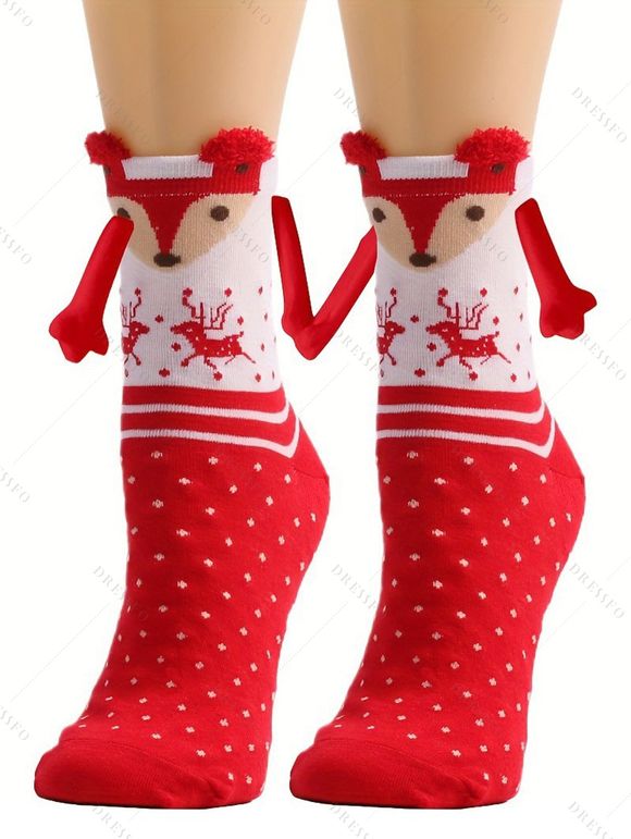 Chaussettes Mi-Mollet avec Fermeture Aimantée Motif Mains pour Noël - multicolor D 