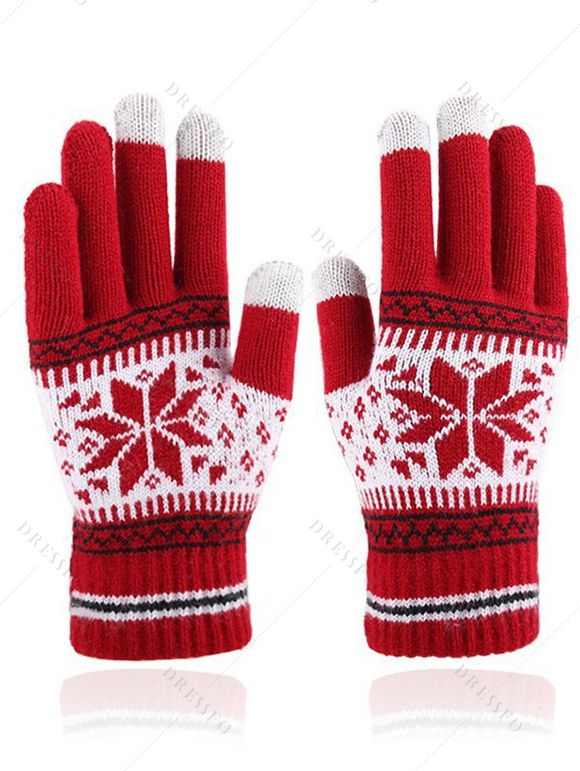 Gants D'hHiver à Ecran de Flocon de Neige de Noël - Rouge 