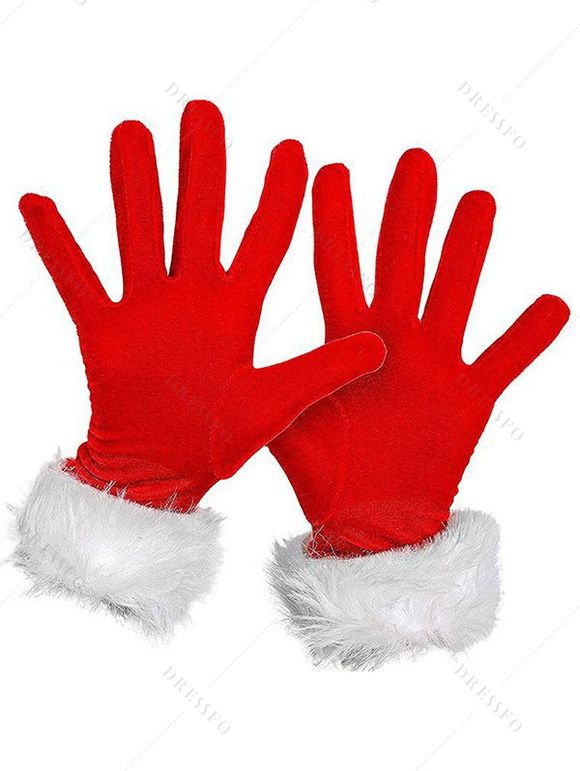 Gants de Soirée de Noël à Bordure en Fausse Fourrure en Velours - Rouge 