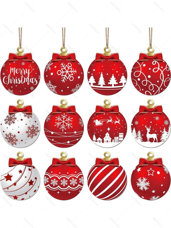 12 Pièces de Décoration Maison en Bois Sapin de Noël et Boules - multicolor A 