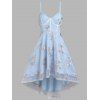 Robe de Soirée Haute Basse à Bretelle Fine Fleur Brodée en Maille en Ligne A - Bleu clair XL