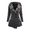 Tribal Print Patchwork Buckle Strap Hooded Top And Dark Wash Pencil Jeans Lace Up Buckle Boots Earrings Outfit - Gris S | US 4