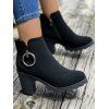 Round-Toe O-Ring Decor Chunky Heel Side Zipper Ankle Boots - Noir EU 43