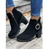 Round-Toe O-Ring Decor Chunky Heel Side Zipper Ankle Boots - Noir EU 43