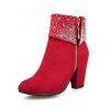 Faux Rhinestones Decor Matte Finish Chunky Heels Ankle Boots - Rouge EU 40