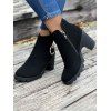 Round-Toe O-Ring Decor Chunky Heel Side Zipper Ankle Boots - Noir EU 43