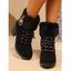 Faux Rhinestone Decorated Chunky Heel Fur Trim Fleece Lining Short Boots - Noir EU 41