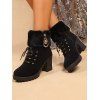 Faux Rhinestone Decorated Chunky Heel Fur Trim Fleece Lining Short Boots - Noir EU 41