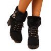 Faux Rhinestone Decorated Chunky Heel Fur Trim Fleece Lining Short Boots - Noir EU 41