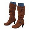 Mid-Calf Suede Belt Buckle High Heel Boots - café EU 42