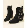 Pointed Toe Buckle Close Side Zipper Ankle Boots - Noir EU 39