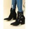 Pointed Toe Buckle Close Side Zipper Ankle Boots - Noir EU 39