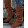 Mid-Calf Suede Belt Buckle High Heel Boots - café EU 42