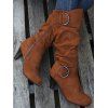 Mid-Calf Suede Belt Buckle High Heel Boots - café EU 42