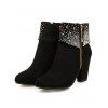 Faux Rhinestones Decor Matte Finish Chunky Heels Ankle Boots - Noir EU 37