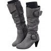 Mid-Calf Suede Belt Buckle High Heel Boots - Gris Foncé EU 43