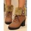 Faux Rhinestone Decorated Chunky Heel Fur Trim Fleece Lining Short Boots - café EU 43