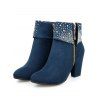 Faux Rhinestones Decor Matte Finish Chunky Heels Ankle Boots - Bleu profond EU 43