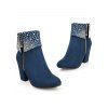 Faux Rhinestones Decor Matte Finish Chunky Heels Ankle Boots - Bleu profond EU 43