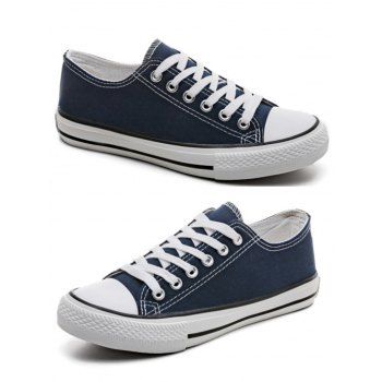 Low-Top Rubber Sole Canvas Lace Up Flat Shoes