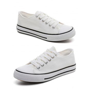 Low-Top Rubber Sole Canvas Lace Up Flat Shoes